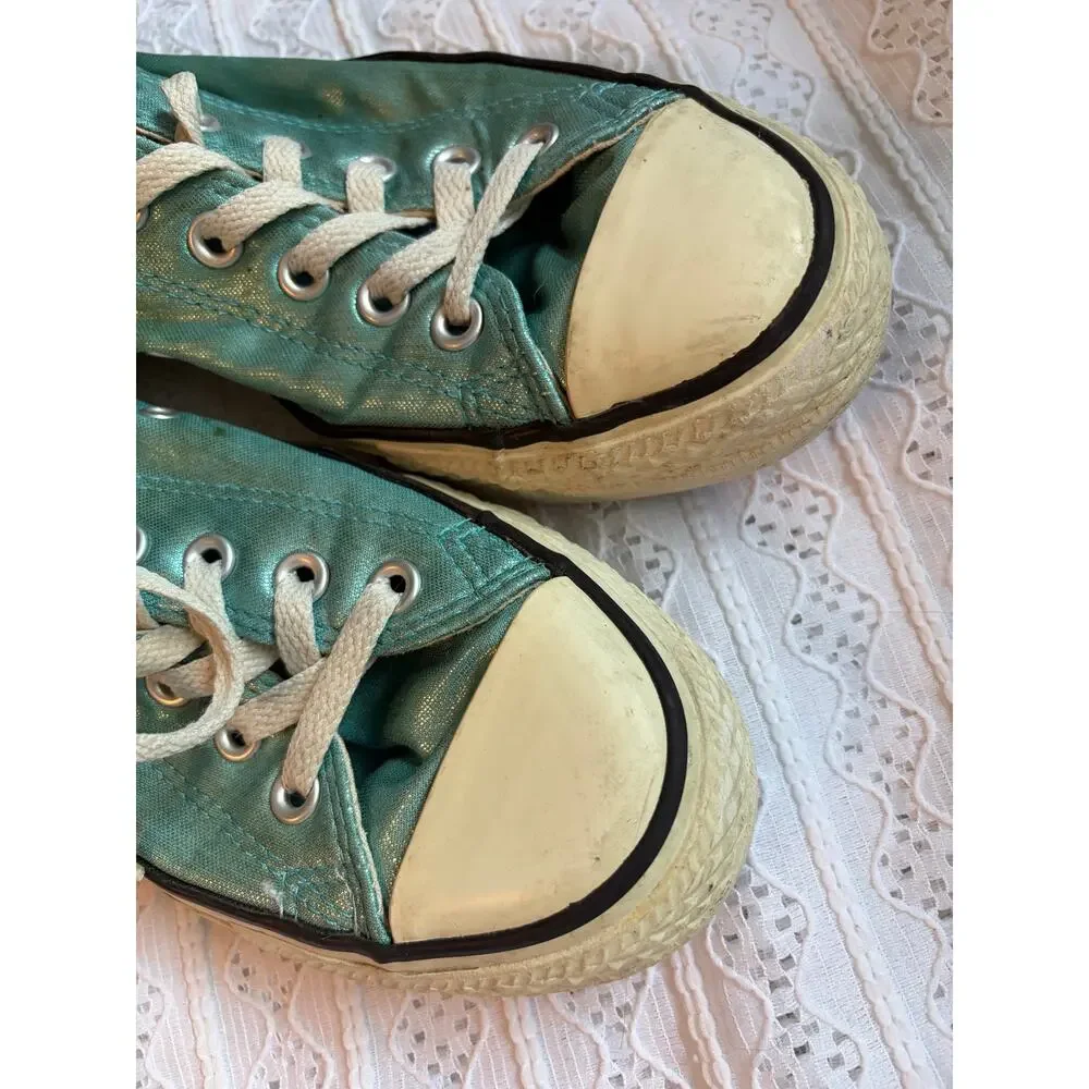 Converse Chuck Taylor All Star Low Top Aqua Blue Shimmer Sneakers Women's 9 - Picture 2 of 8